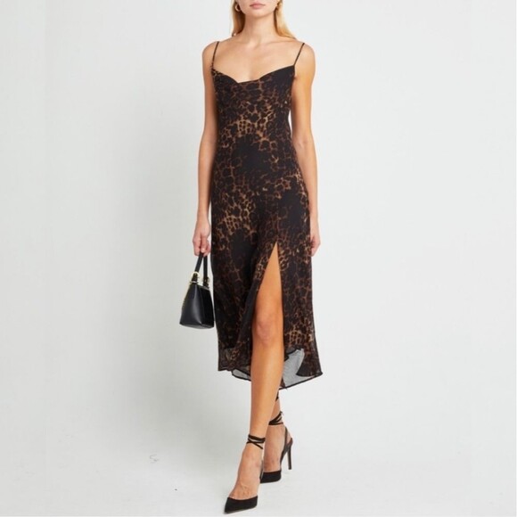 O.P.T Leopard Print Marzena Cowl Neck Slip Midi Dress - Picture 12 of 12